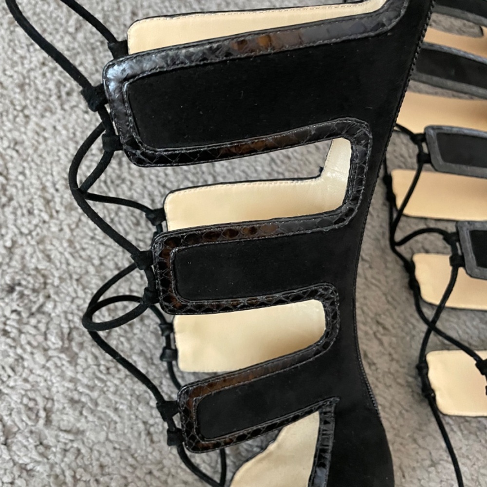 ALEXANDRE BIRMAN RARE FIND! Black Suede Snakeskin Gladiator Lace Up Sandal SZ39 - Picture 4 of 14